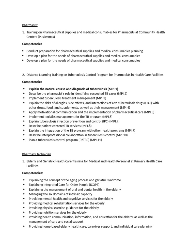 Pharmacist Training Programs Overview | PDF | Pharmacy | Tuberculosis