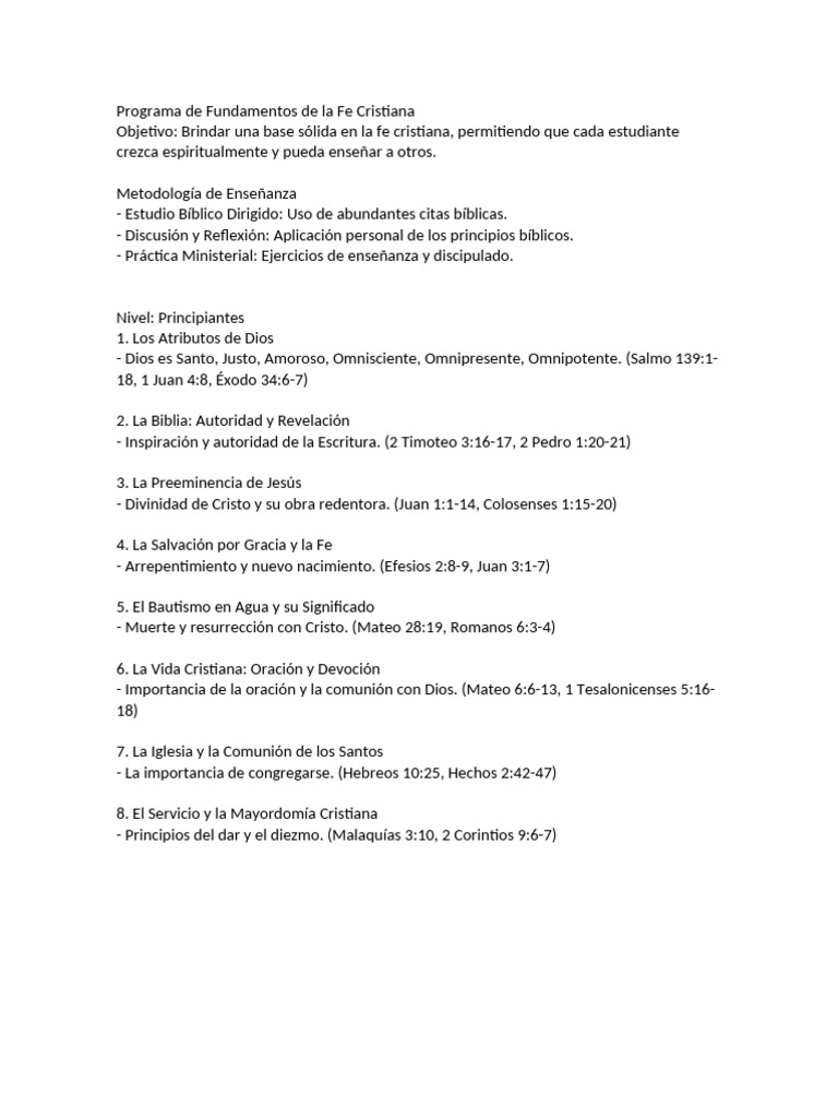 Programa de Fundamentos de La Fe Cristiana | PDF | Cristo (título) | Dios
