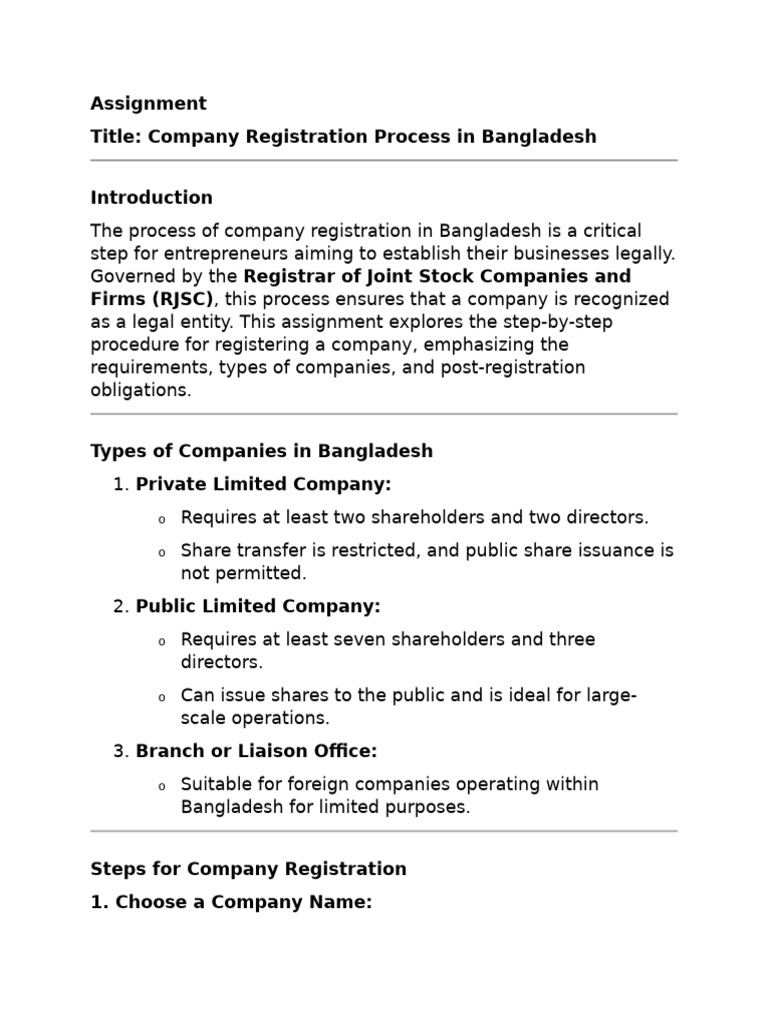 Company Registration Steps in Bangladesh | PDF | Taxes | Joint Stock ...