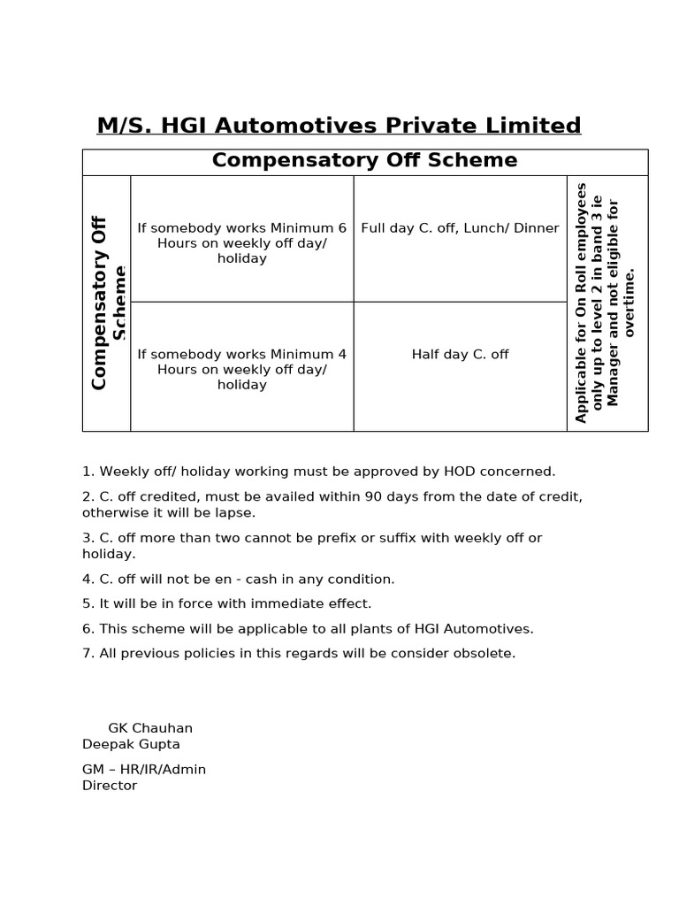 Compensatory Off Scheme Overview | PDF