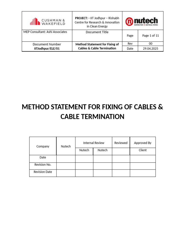 Cable Installation Method Statement | PDF | Manufactured Goods