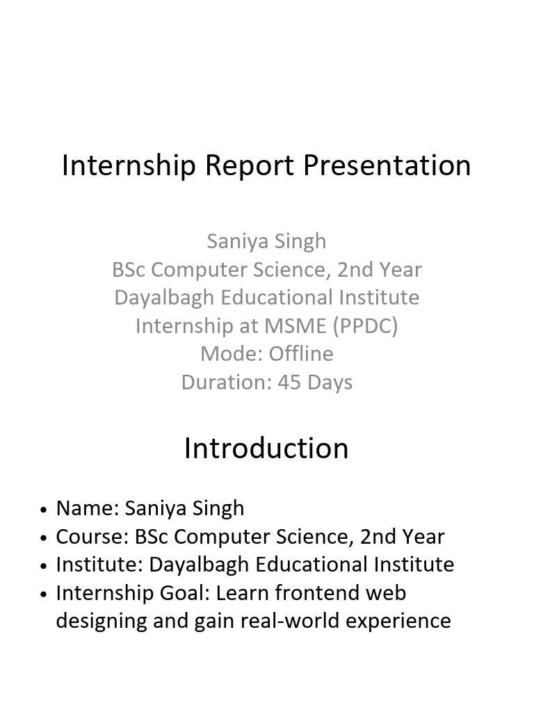 Frontend Web Design Internship Report | PDF