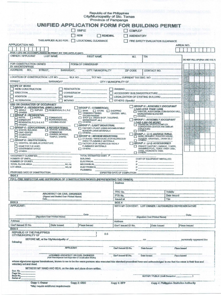 Unified Application Form For Building Permit | PDF