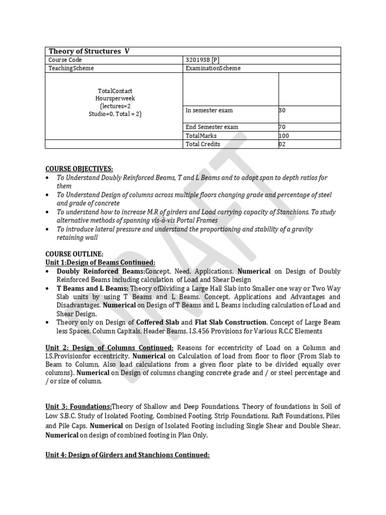 Theory of Structures V Syllabus | PDF | Beam (Structure) | Foundation ...