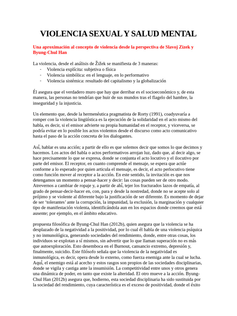 Violencia Sexual y Salud Mental: Análisis Crítico | PDF | Violación ...