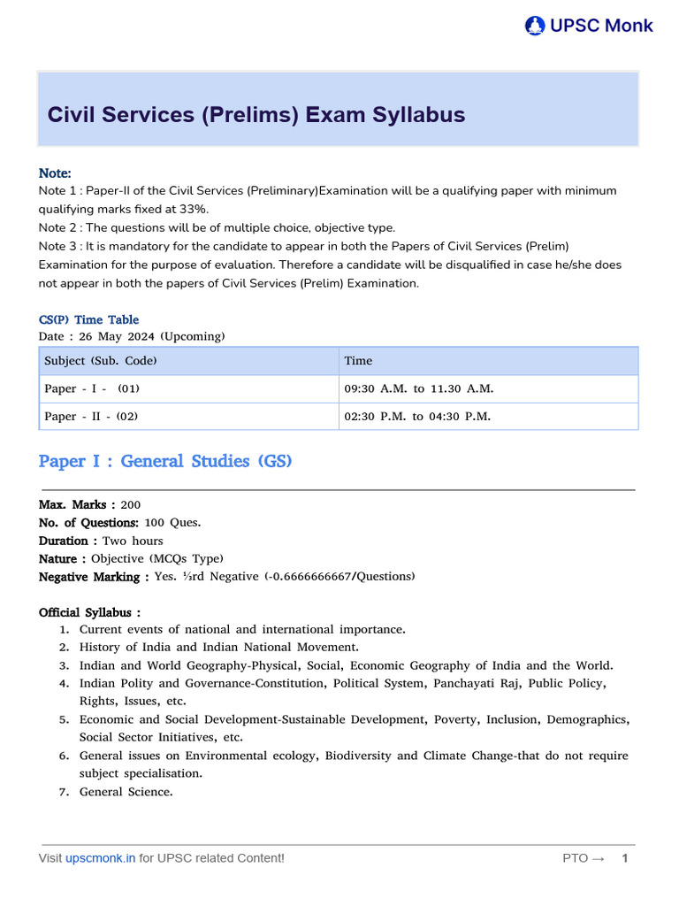 UPSC Prelims Syllabus File | PDF | Student Assessment And Evaluation ...