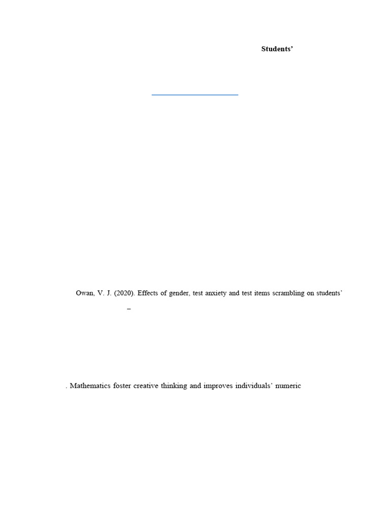 Gender and Test Anxiety in Math Performance | PDF | Mathematics | Gender