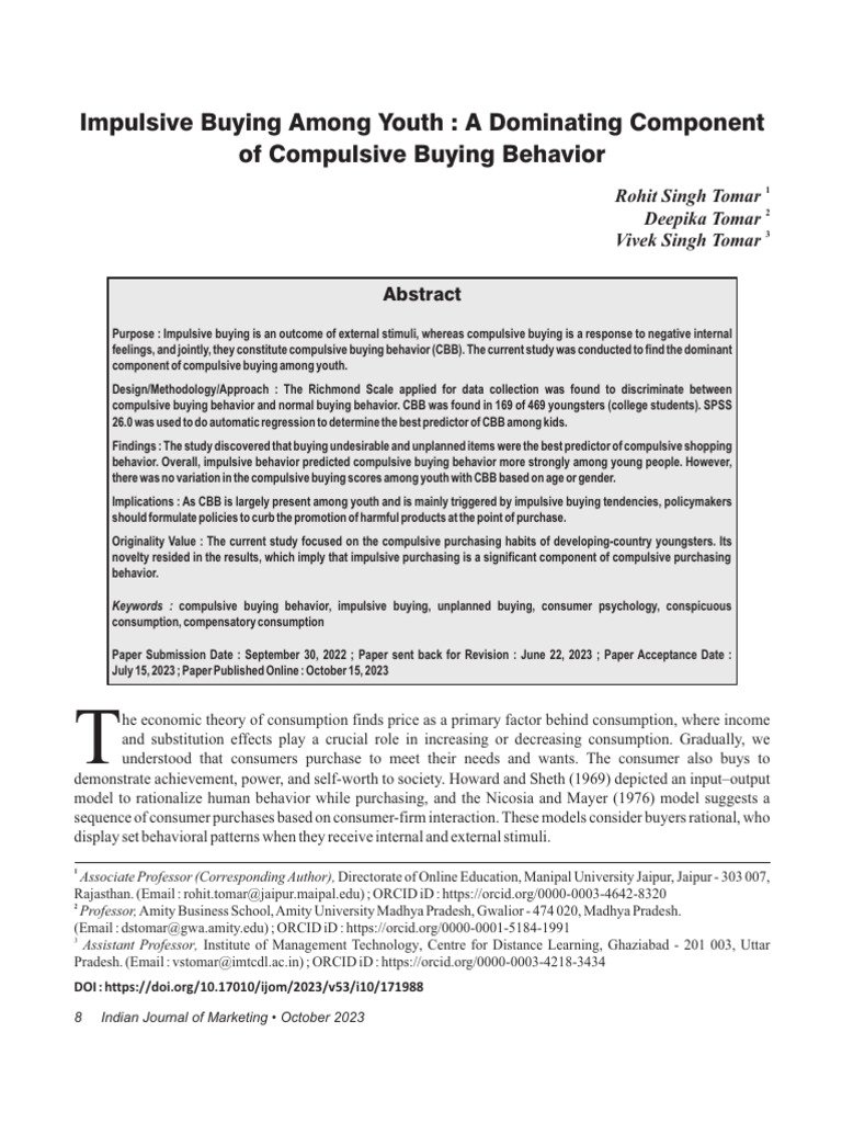 Impulsive Buying Among Youth: A Dominating Component of Compulsive ...
