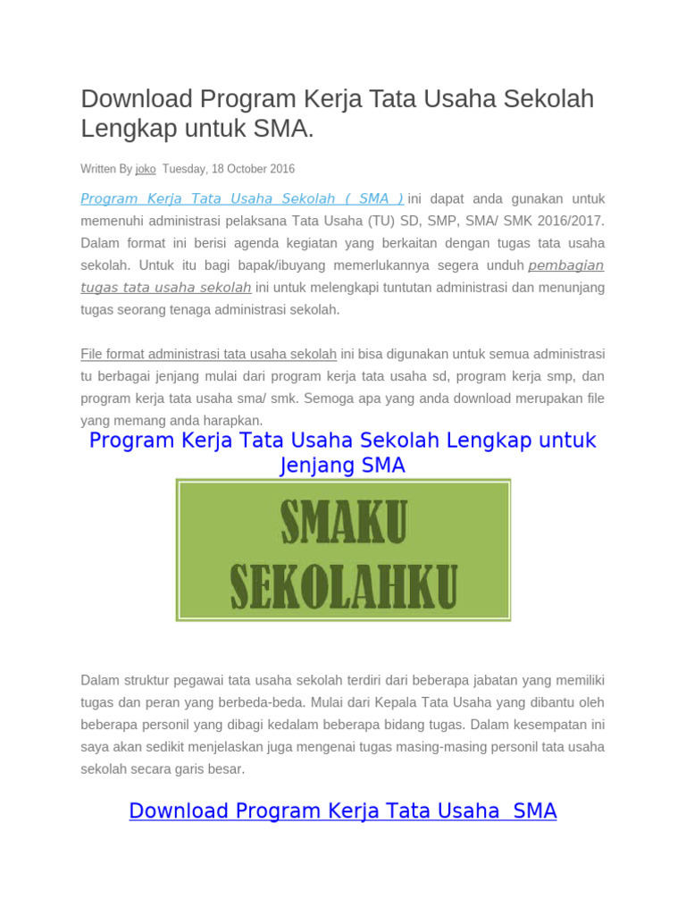 Program Kerja TU Sekolah SMA 2023 | PDF