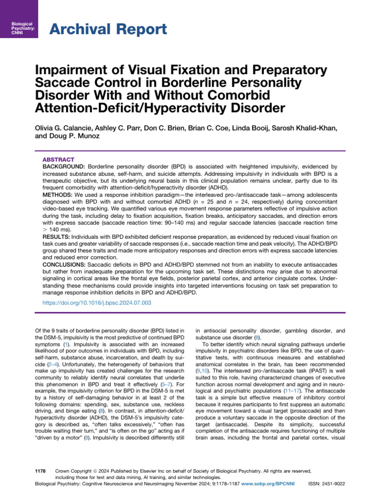 Visual Fixation Impairment in BPD | PDF | Borderline Personality ...