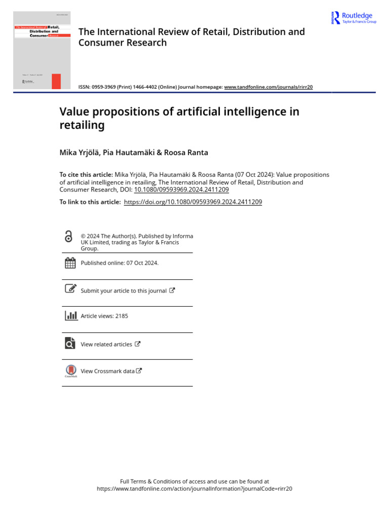 AI Value Propositions in Retailing | PDF | Artificial Intelligence ...