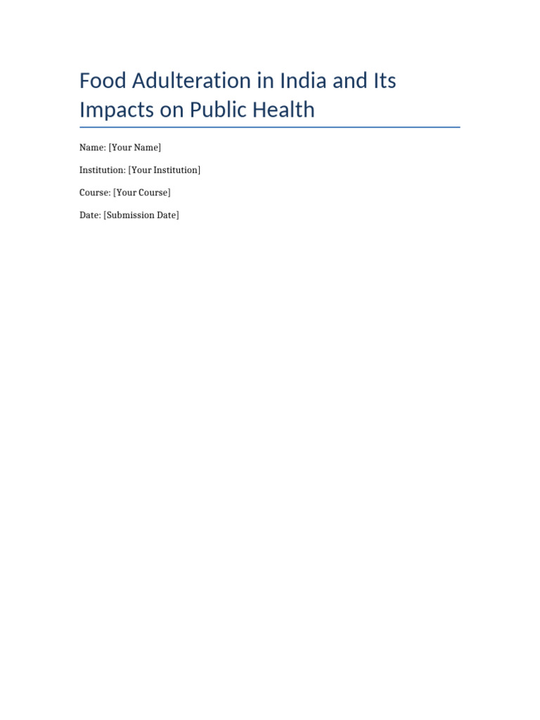 Food Adulteration in India: A Report | PDF