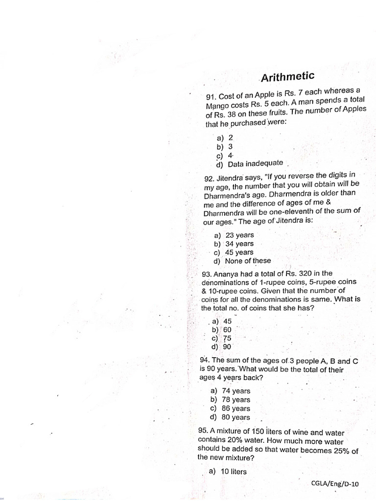Osssc Hard Copy Math Pyq | PDF