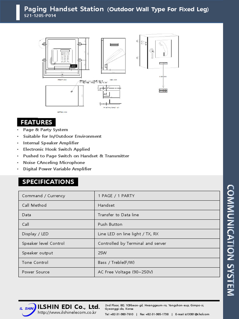 Paging Handset Station (Outdoor Wall Type For Fixed Leg) | PDF