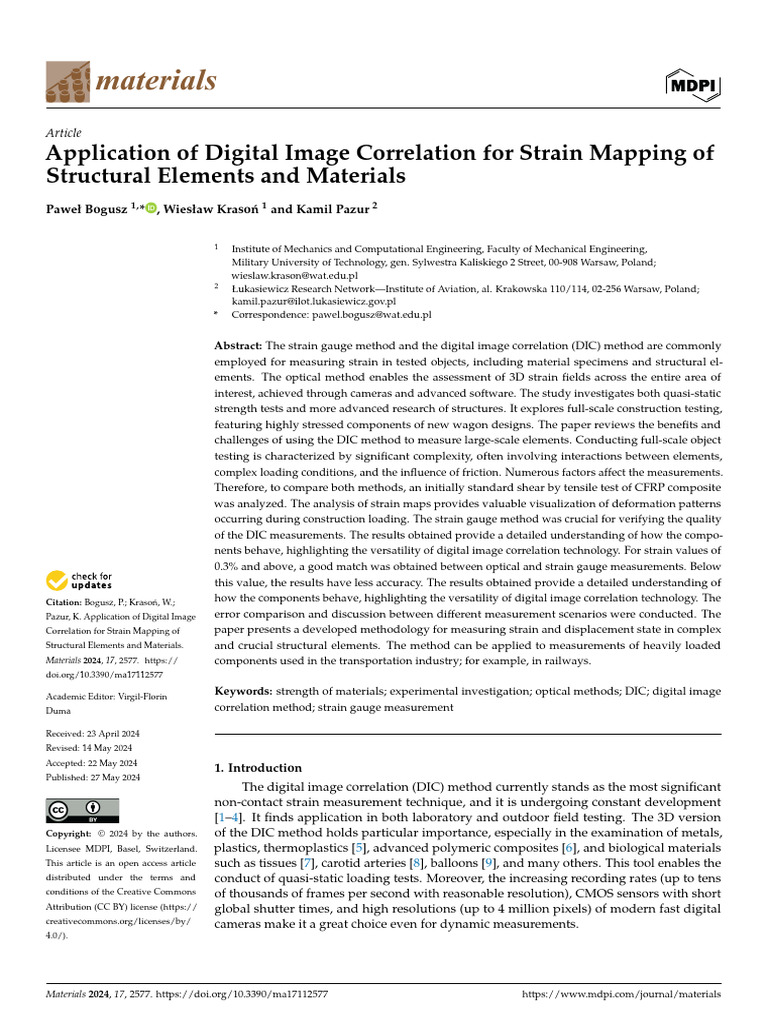 Application of Digital Image Correlation for Strain Mapping of ...