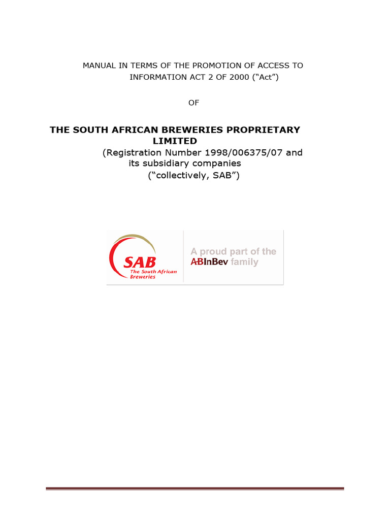 SAB Access to Information Manual | PDF | License | Private Law