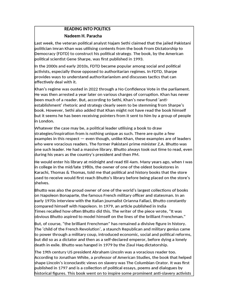 Reading Into Politics | PDF | Zulfikar Ali Bhutto | Political Science