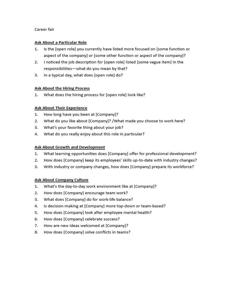 Job Fair Interview Questions Guide | PDF
