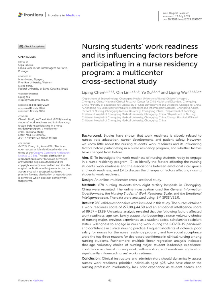 Nursing Students' Work Readiness Study | PDF | Nursing | Attitude ...