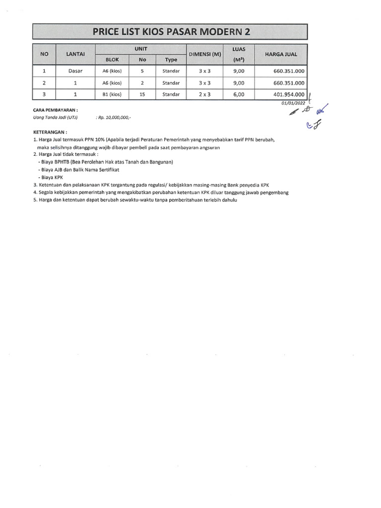 (2022 - Q1 Pricelist) Kios Pasmod Intermoda | PDF
