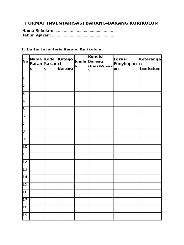 Format Inventarisasi Barang | PDF