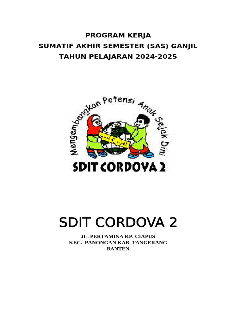 Program Kerja SAS SDIT Cordova 2 | PDF
