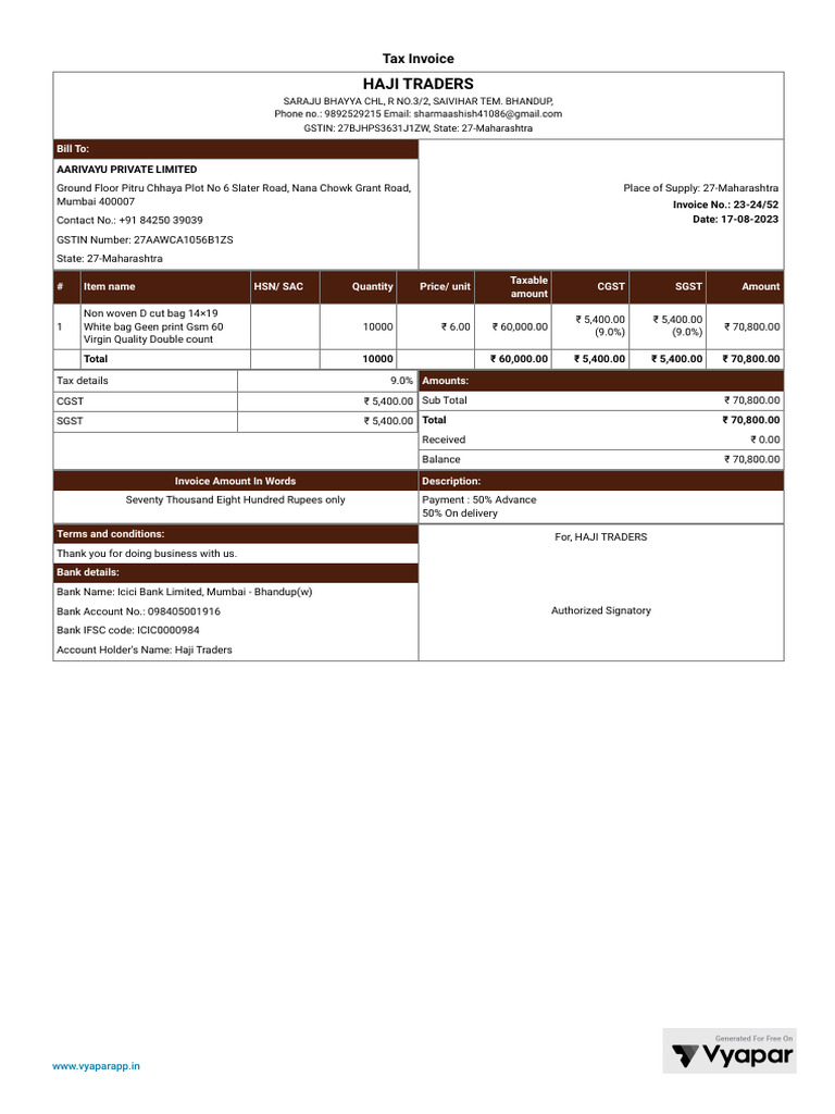 Sale - 23-24 52 - 17-08-2023-1 | PDF | Invoice | Payments