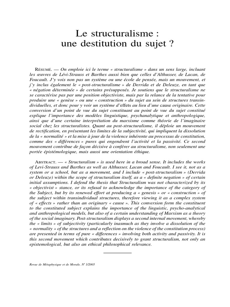 Le structuralisme et la subjectivité | PDF | Jacques Lacan | Michel ...