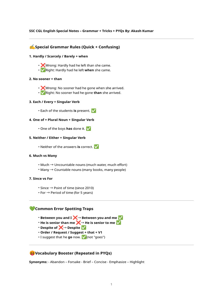 SSC CGL English Notes & Grammar Tips | PDF