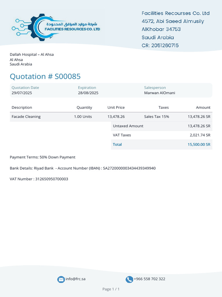 Dallah Hospital Quotation S00085 | PDF