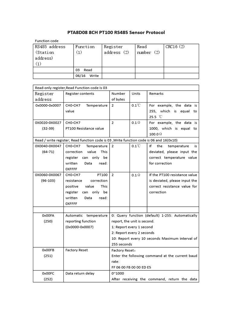 PTA8D08 8CH PT100 RS485 Sensor Protocol | PDF | Computer Science ...