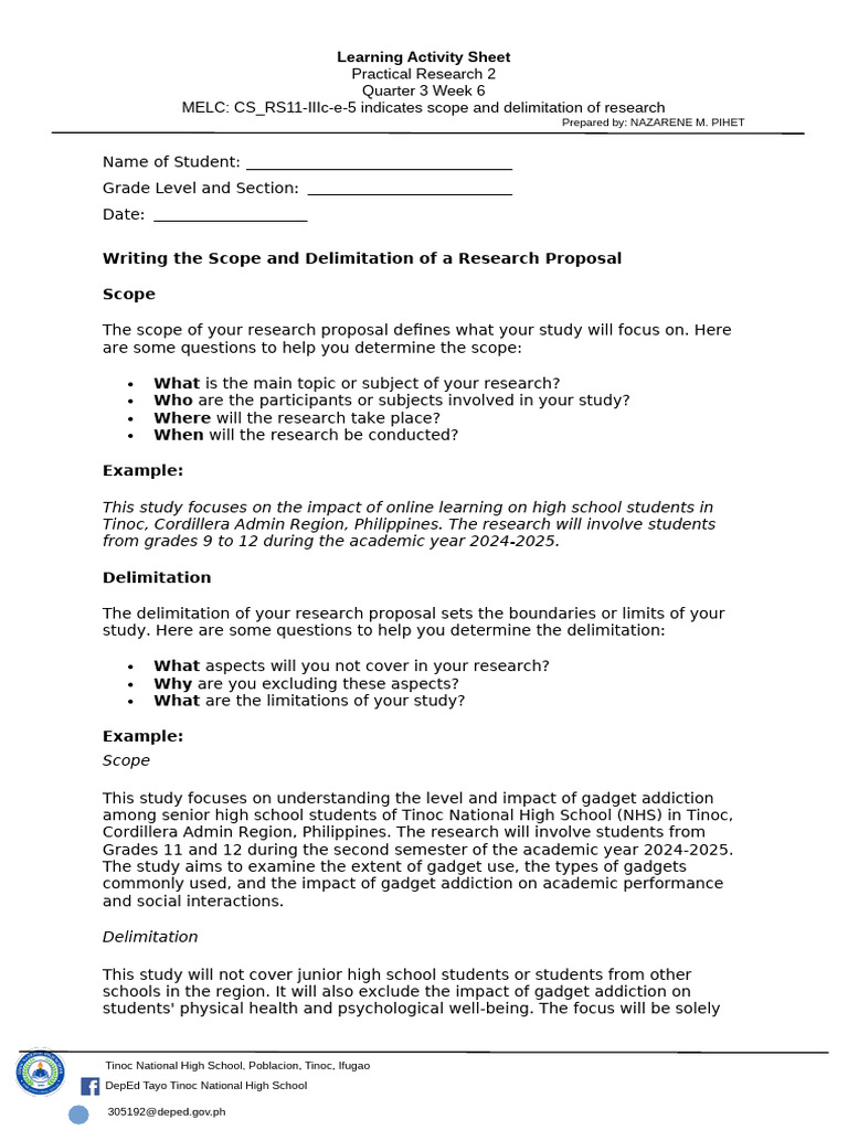 LAS PR2 Scope and Delimitation | PDF | Psychology