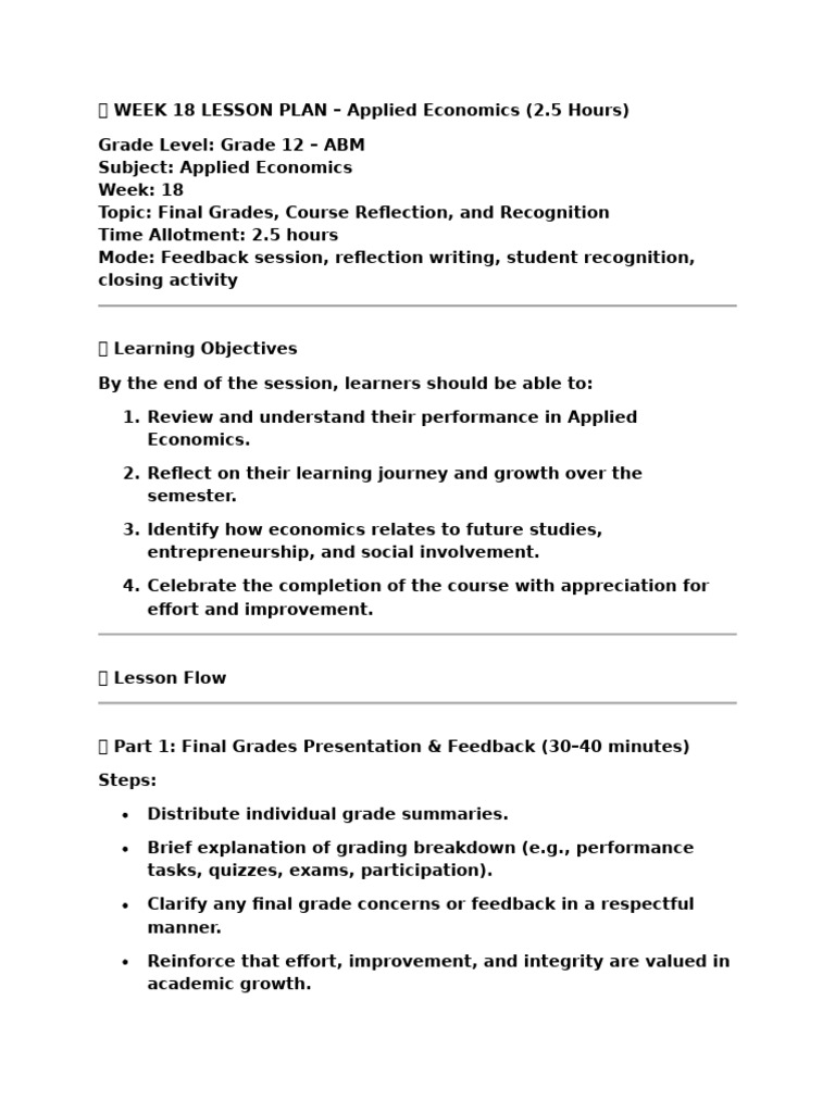 ? Week 18 Lesson Discussion | PDF | Economics | Learning