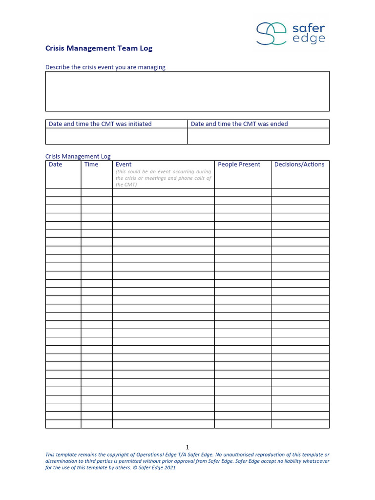 Crisis Management Team Log Template | PDF