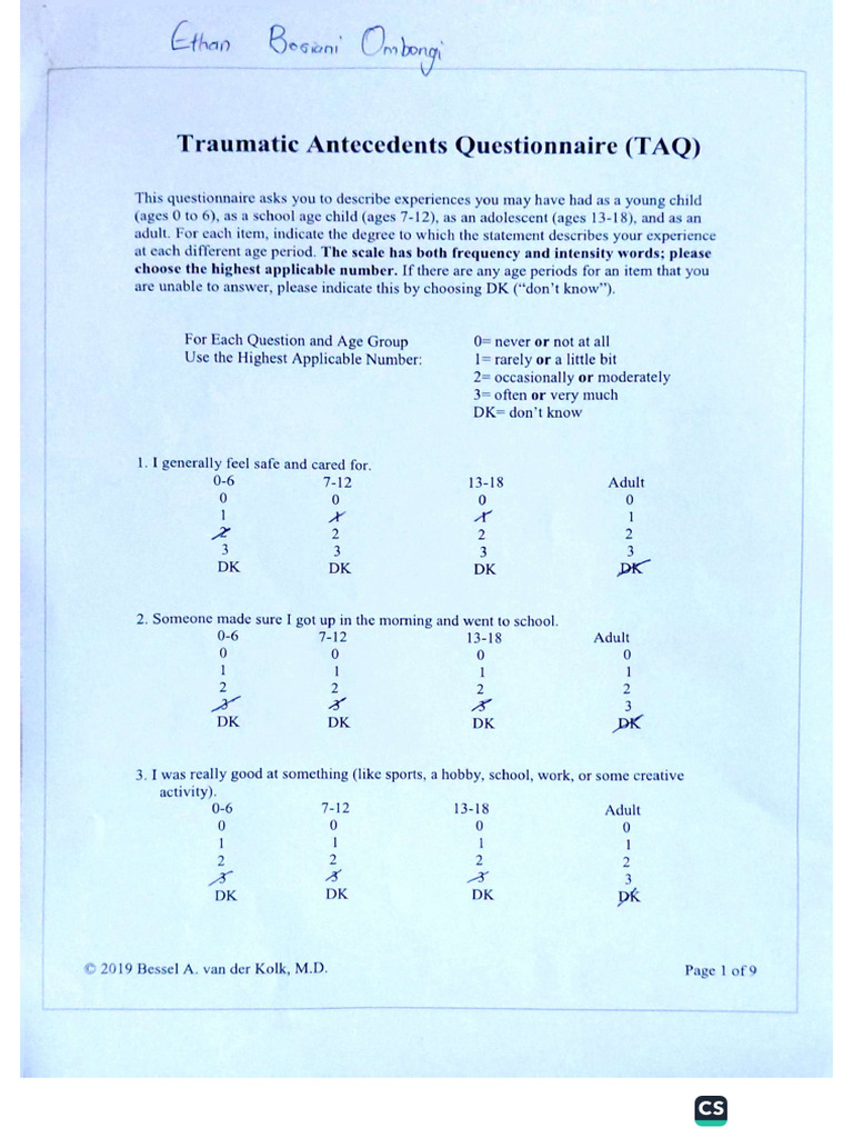 Traumatic Antecedents Questionnaire | PDF