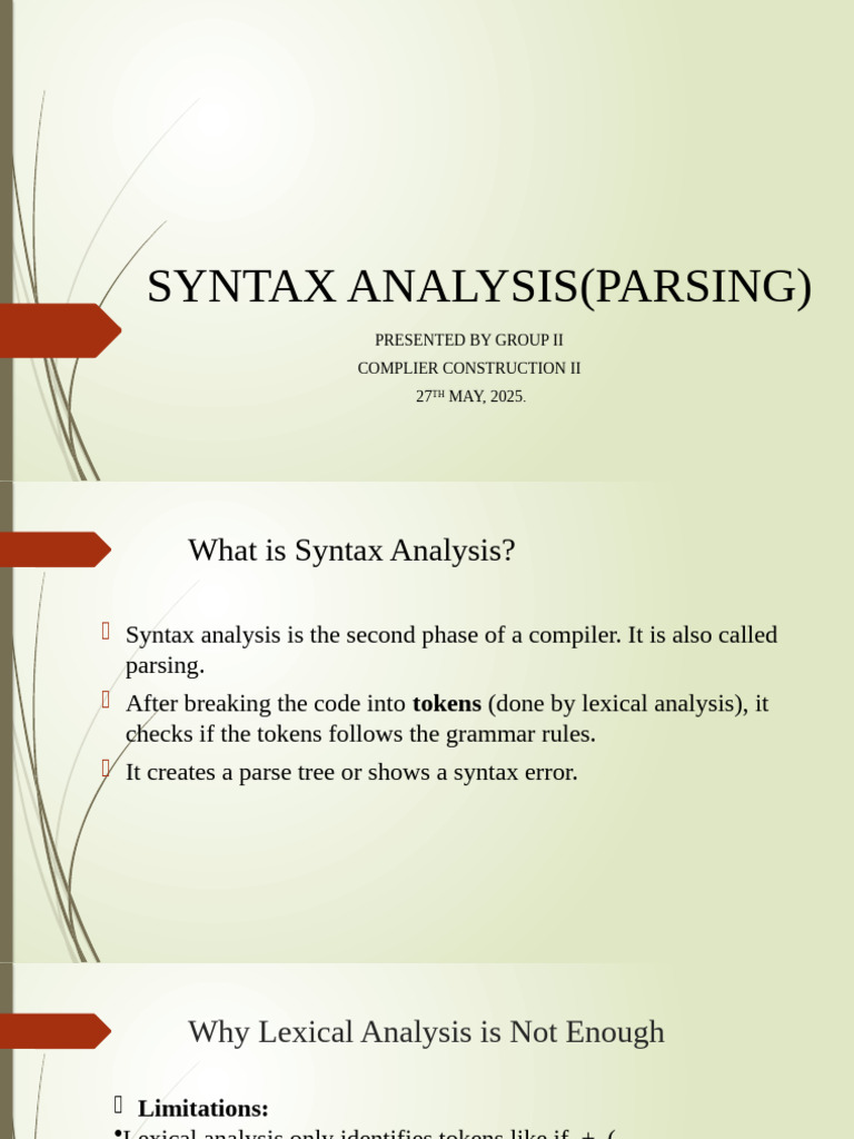 Group II - Syntax Analysis (Parsing) | PDF | Parsing | Computer Programming