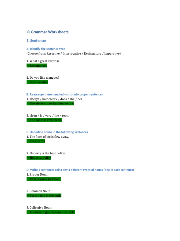 Grammar Worksheet Highlighted | PDF