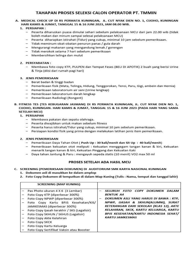 Proses Seleksi Operator PT. TMMIN | PDF