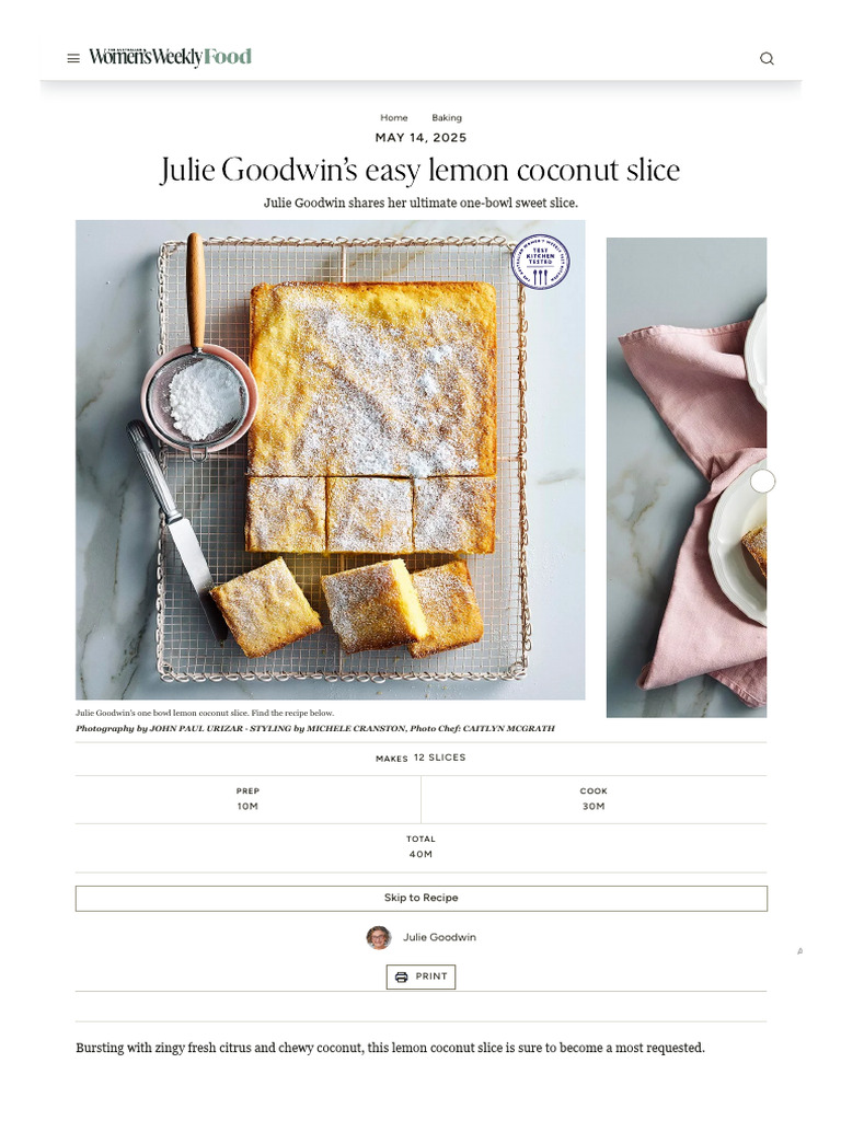 Julie Goodwin's Lemon Coconut Slice Recipe | PDF …