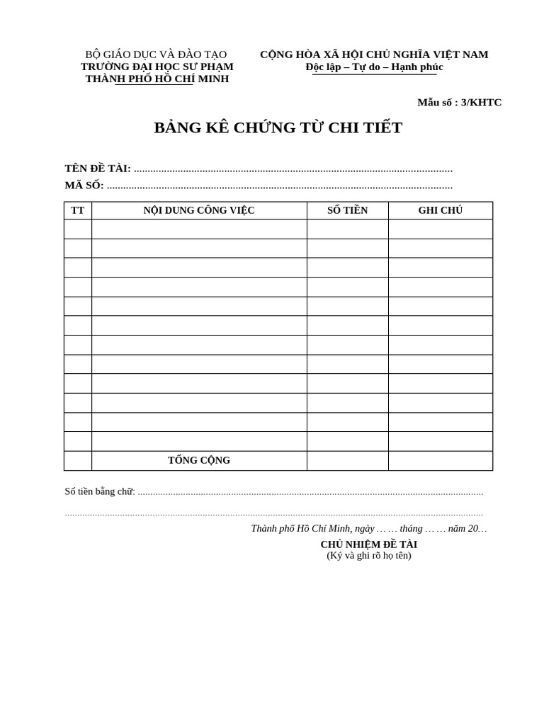 Bang Ke Chung Tu Chi Tiet | PDF