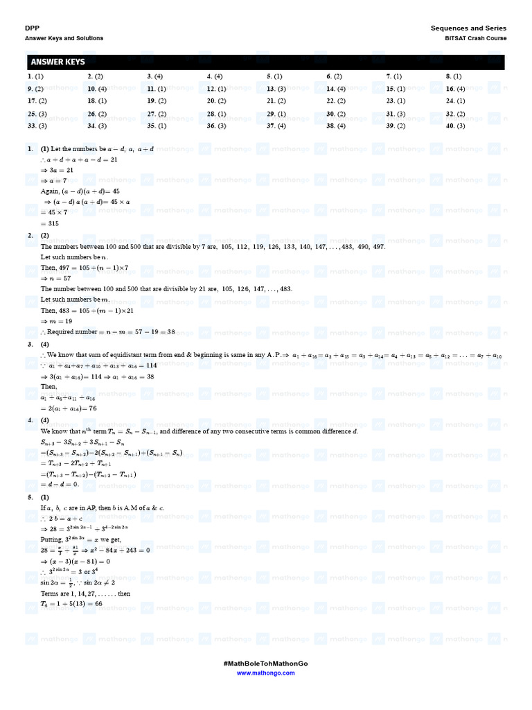 Answer Keys for Sequences & Series | PDF | Chess Openings | Chess Theory
