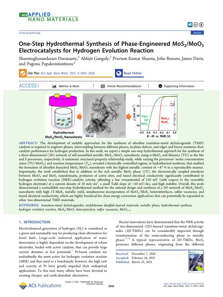 One-Step Hydrothermal Synthesis of Phase-Engineered MoS2 MoO3 ...