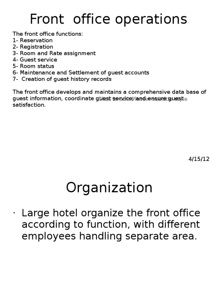 Front Office Operations Overview | PDF | Business | Labour