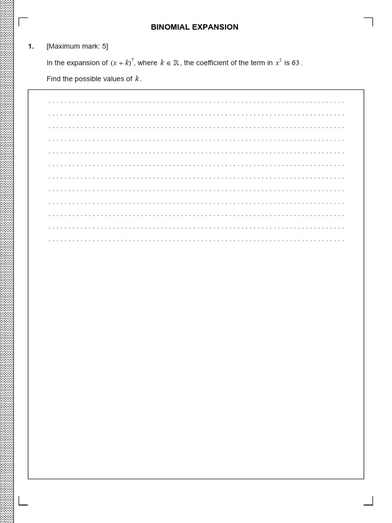 Ibdp Aahl Worksheet - Binomial Expansion (Students) | PDF
