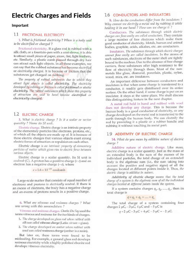 Electric Charges and Fields | PDF