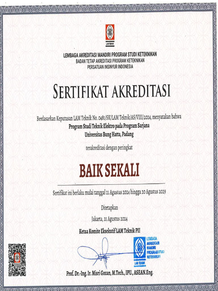 Sertifikat Akreditasi Prodi Teknik Elektro 2024 | PDF