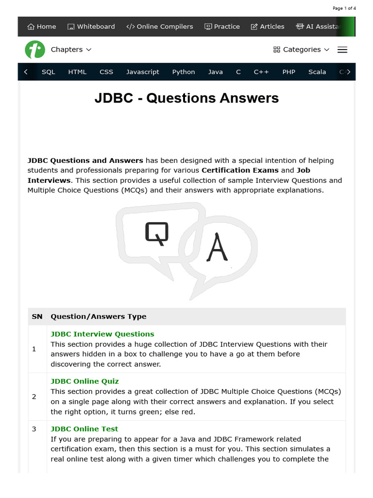 JDBC Interview Questions for Pros | PDF | Multiple Choice | Software ...