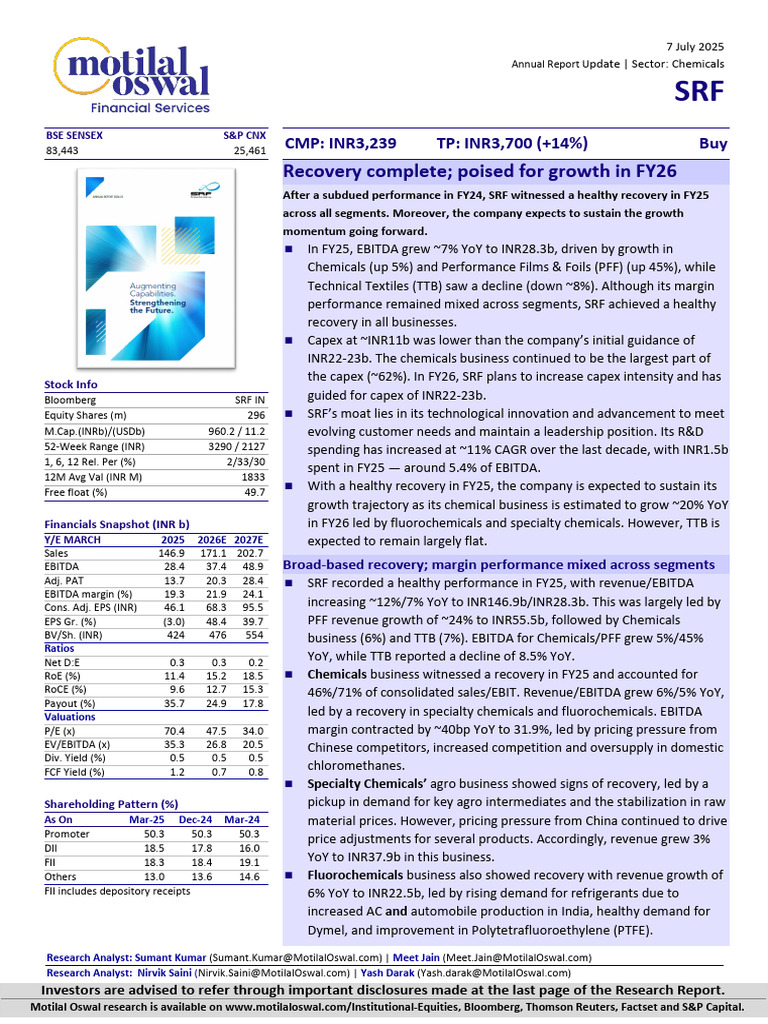 SRF Growth Outlook and Capex Plans 2025 | PDF