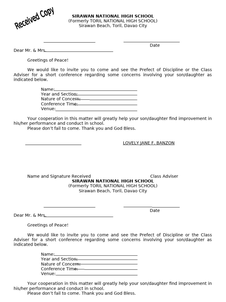 Letter To Parents | PDF