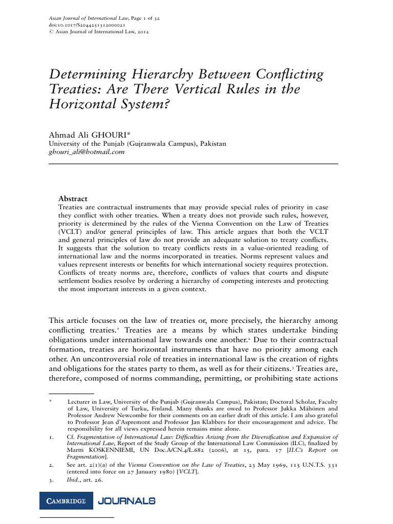 Determining Hierarchy between Conflicting Treaties- Are there Vertical ...